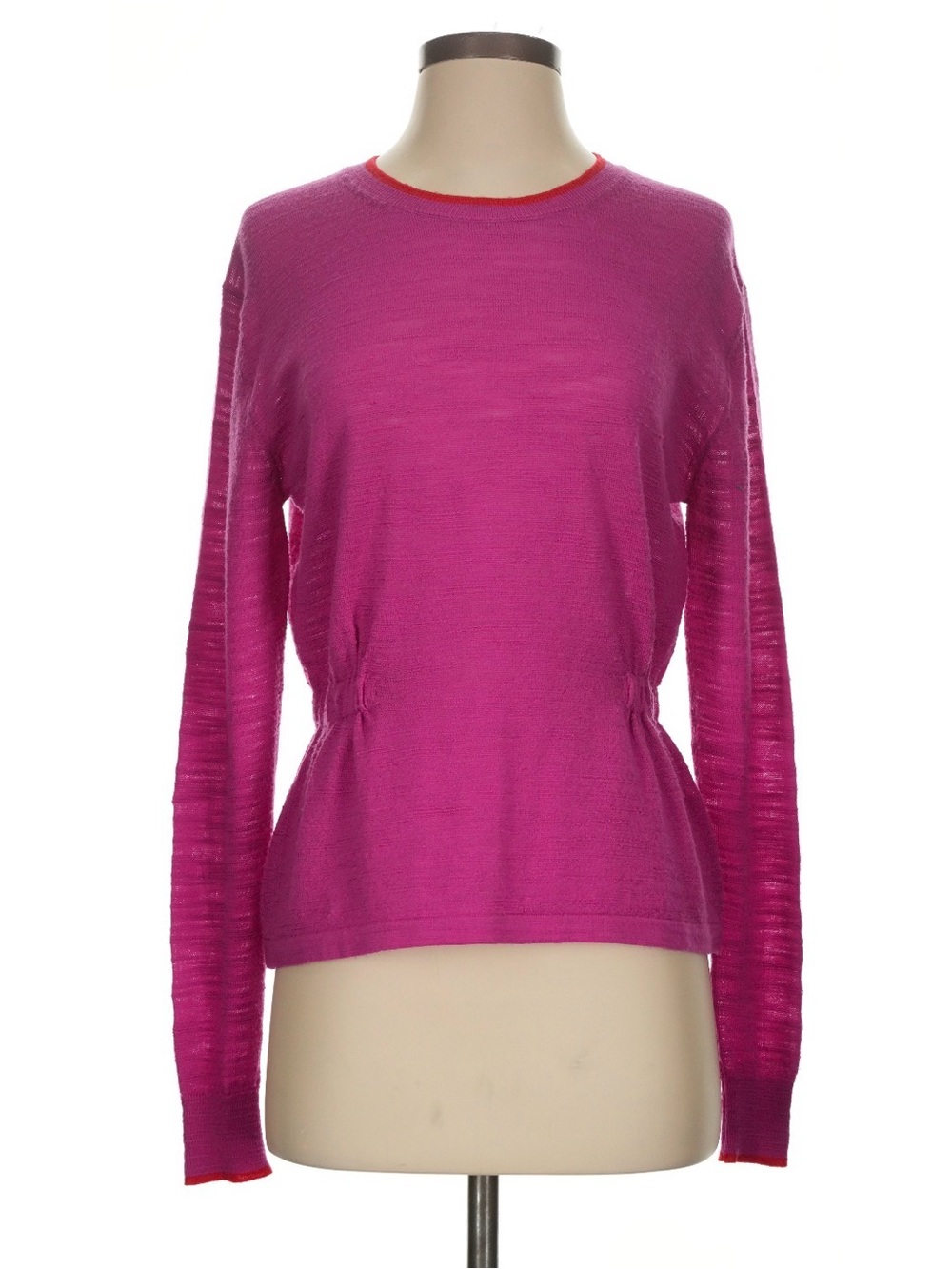Veronica Beard Fuchsia Knit Long-Sleeve Top with Orange Trim